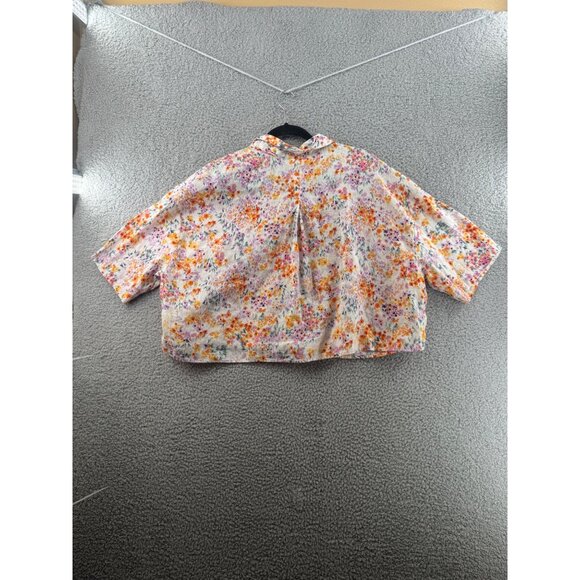 H&M  Floral Linen Cropped Button-Up Shirt With 3/4 Sleeves Size XL - Picture 2 of 8